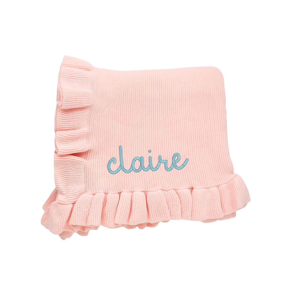 Light Pink KNIT RUFFLE BLANKET - Gigi and Max