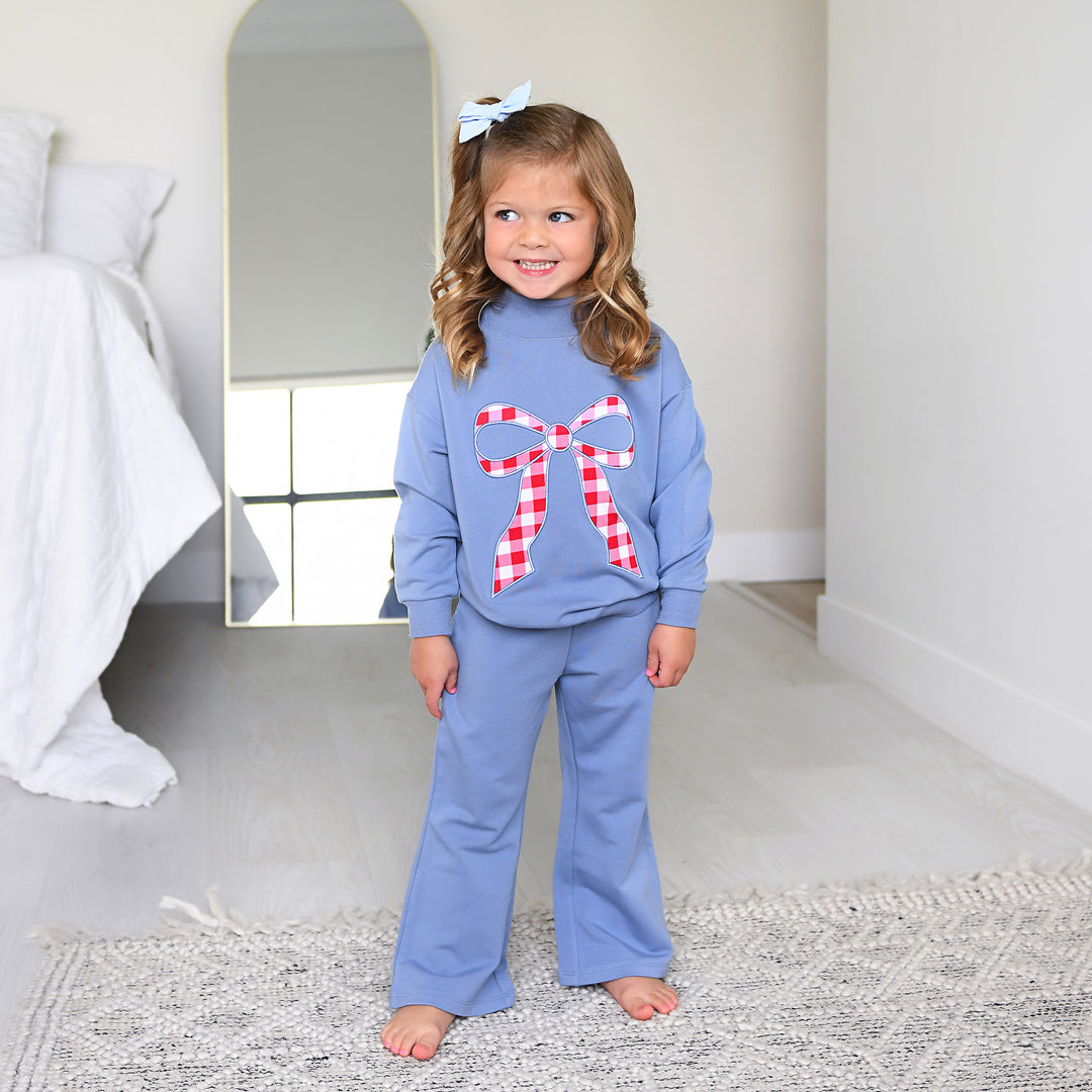 Blue MOCKNECK FLARE SWEATSUIT