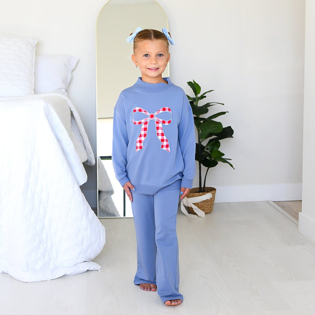 Blue MOCKNECK FLARE SWEATSUIT - Gigi and Max