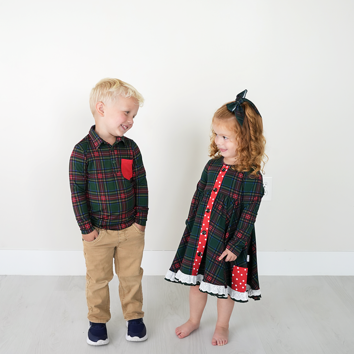 Kane Tartan & Ruby Dot BUTTON DRESS - Gigi and Max