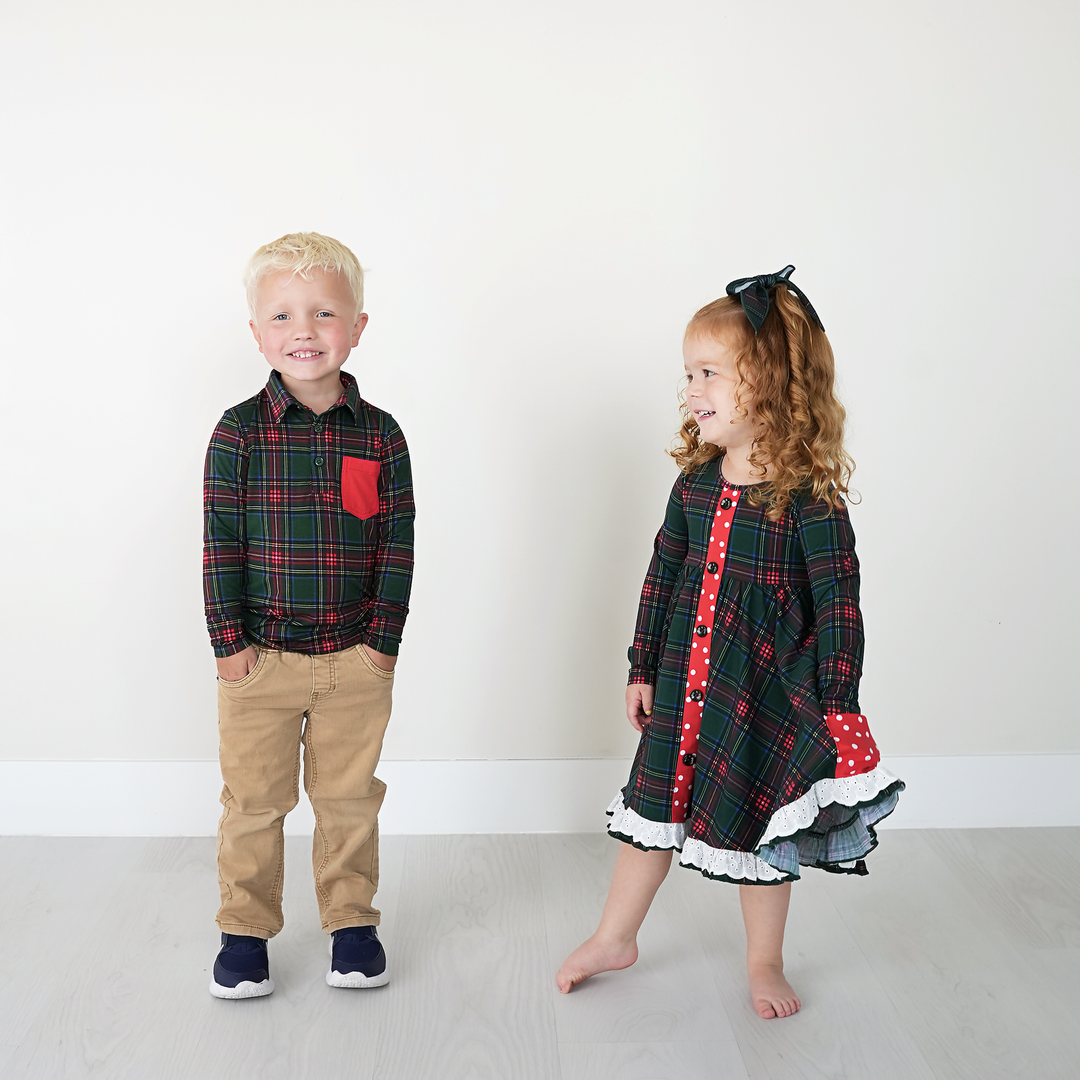 Kane Tartan & Ruby Dot BUTTON DRESS - Gigi and Max