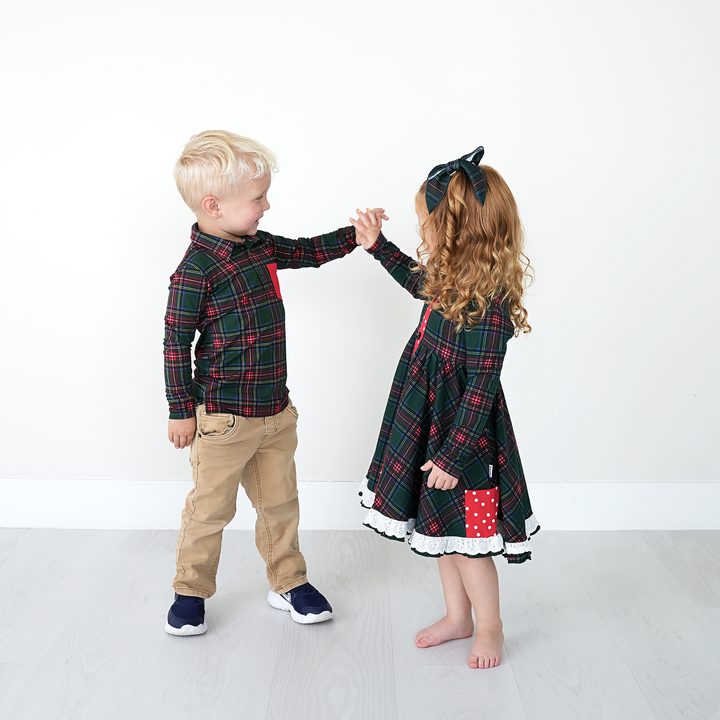 Kane Tartan & Ruby Dot BUTTON DRESS - Gigi and Max