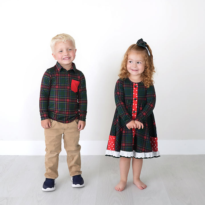 Kane Tartan & Ruby Dot BUTTON DRESS - Gigi and Max