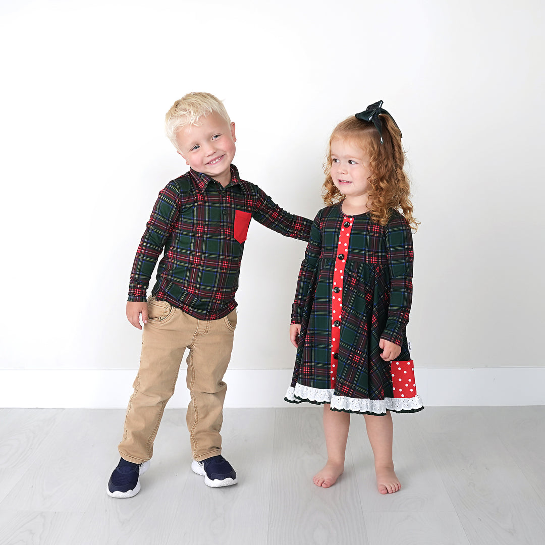 Kane Tartan & Ruby Dot BUTTON DRESS - Gigi and Max