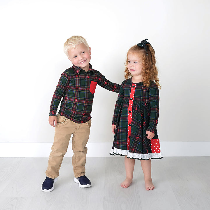 Kane Tartan & Ruby Dot BUTTON DRESS - Gigi and Max