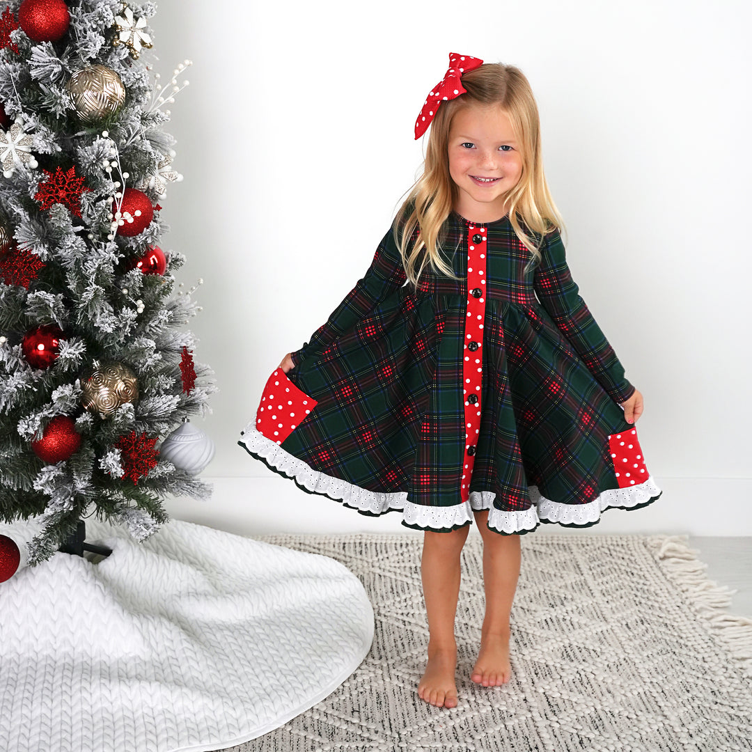 Kane Tartan & Ruby Dot BUTTON DRESS - Gigi and Max