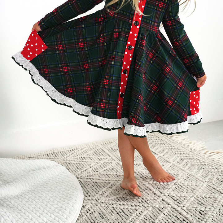 Kane Tartan & Ruby Dot BUTTON DRESS - Gigi and Max