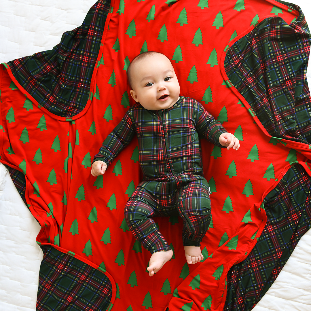 Kane Tartan & Kevin Trees Double Layer Blanket - Gigi and Max