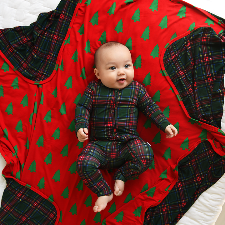 Kane Tartan & Kevin Trees Double Layer Blanket - Gigi and Max