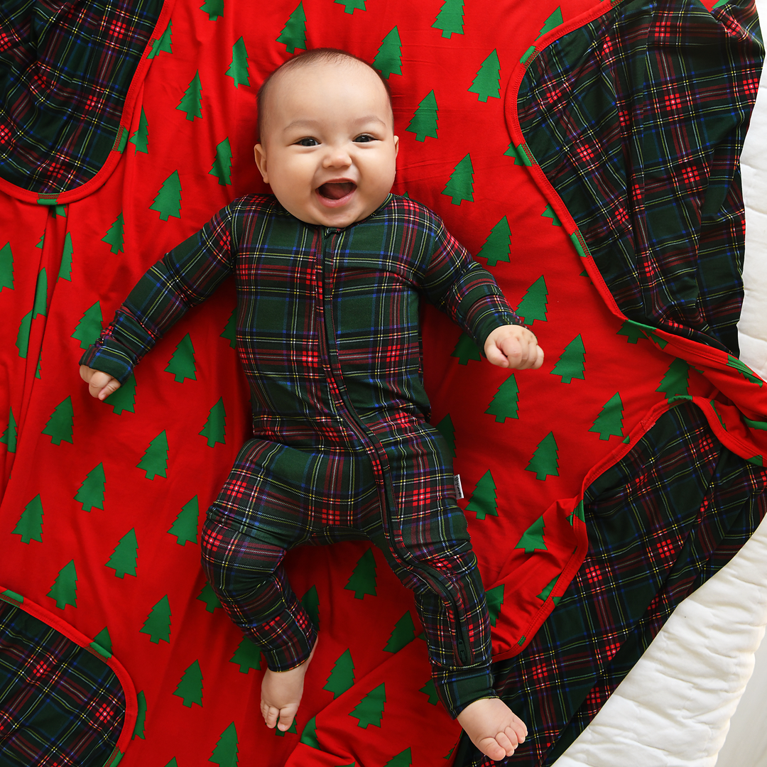 Kane Tartan & Kevin Trees Double Layer Blanket - Gigi and Max