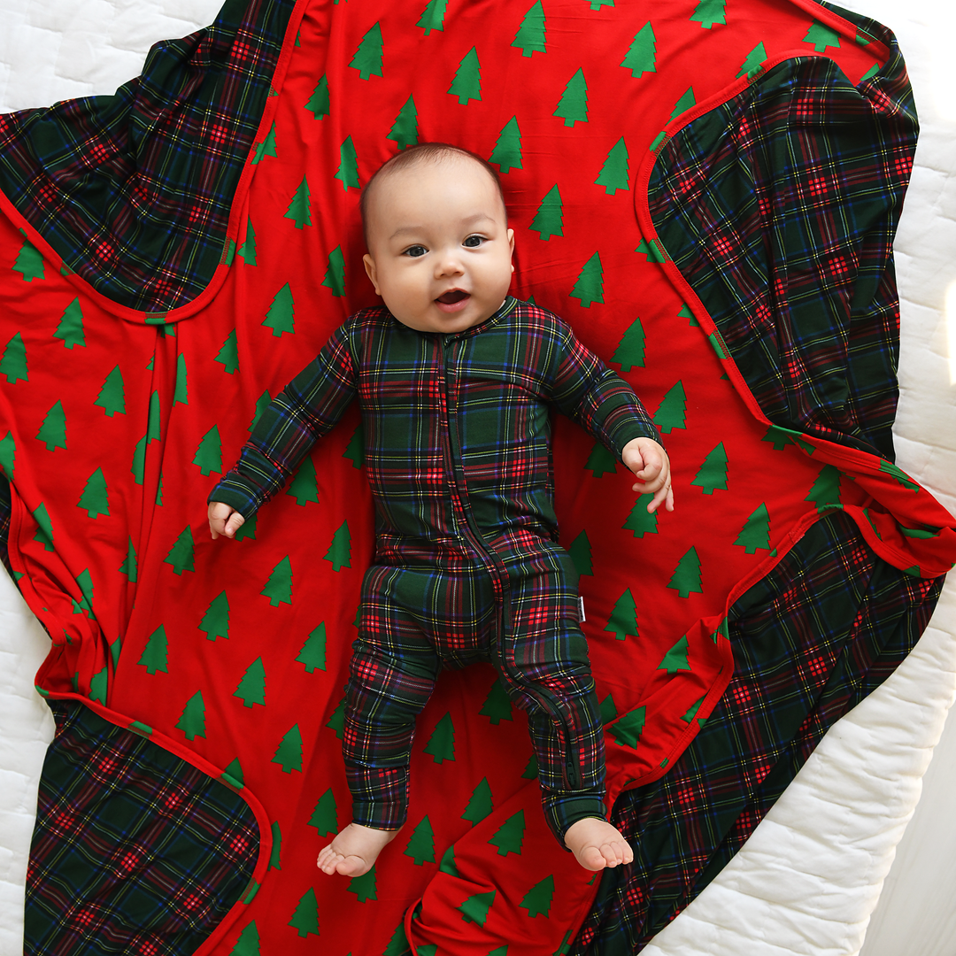 Kane Tartan & Kevin Trees Double Layer Blanket - Gigi and Max