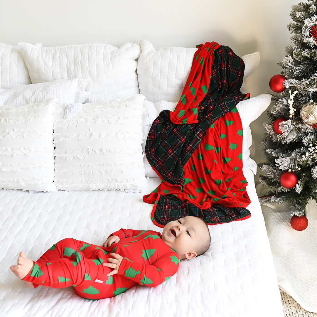 Kane Tartan & Kevin Trees Double Layer Blanket - Gigi and Max