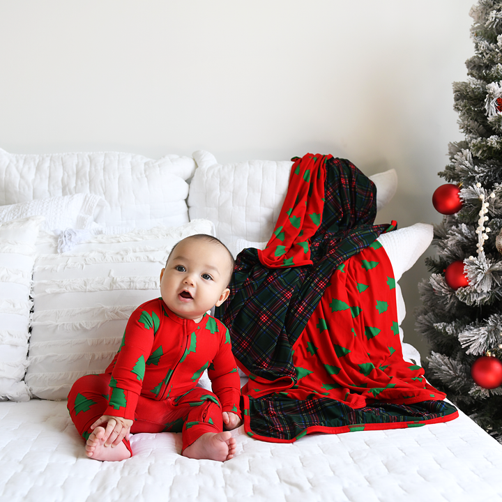 Kane Tartan & Kevin Trees Double Layer Blanket - Gigi and Max
