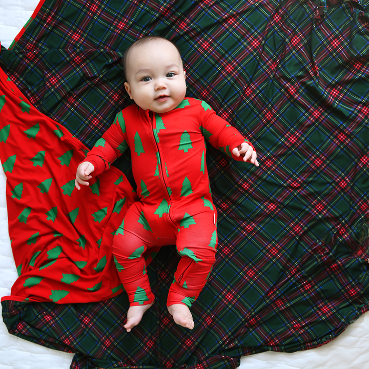 Kane Tartan & Kevin Trees Double Layer Blanket - Gigi and Max