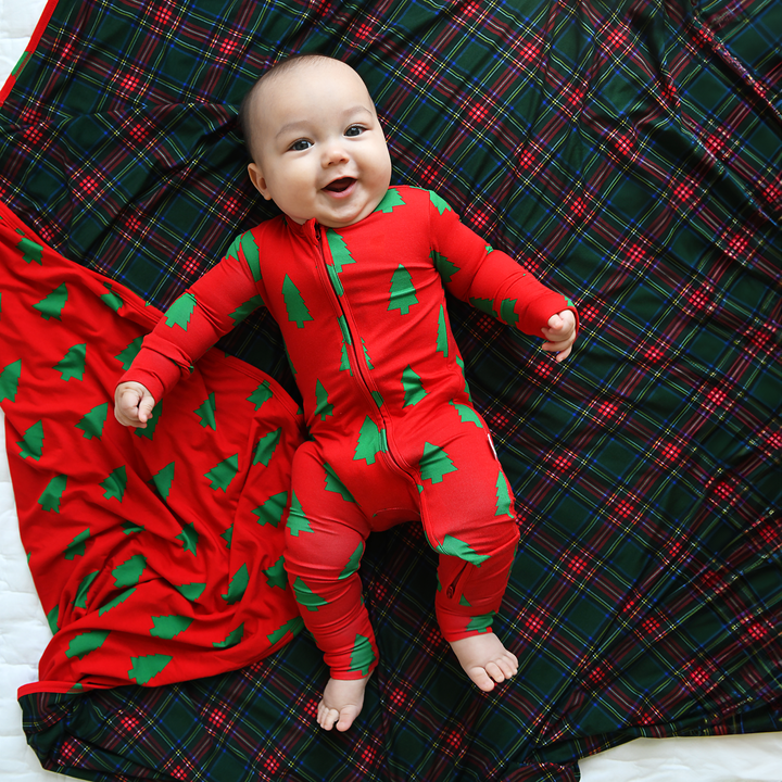 Kane Tartan & Kevin Trees Double Layer Blanket - Gigi and Max