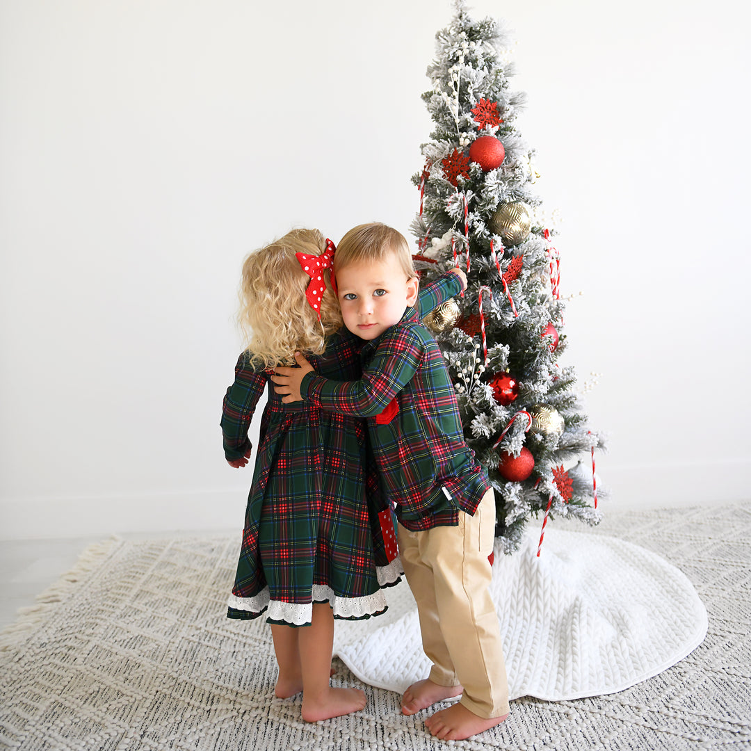 Kane Tartan & Ruby Dot BUTTON DRESS - Gigi and Max