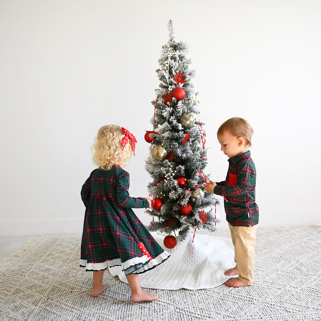 Kane Tartan & Ruby Dot BUTTON DRESS - Gigi and Max