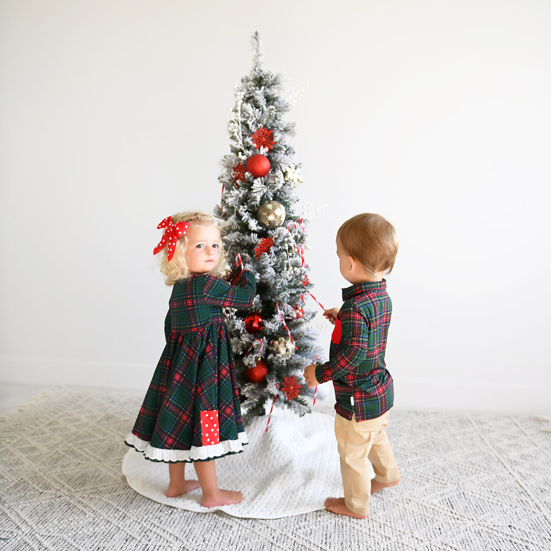 Kane Tartan & Ruby Dot BUTTON DRESS - Gigi and Max