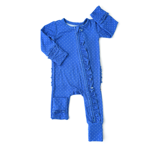 Ember Ribbed Blue Dot RUFFLE ZIP - Gigi and Max