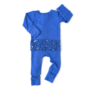 Ember Ribbed Blue Dot RUFFLE ZIP - Gigi and Max