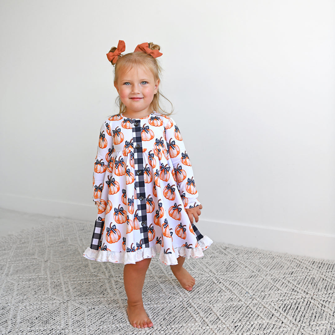 Lilith Pumpkin BUTTON DRESS - Gigi and Max