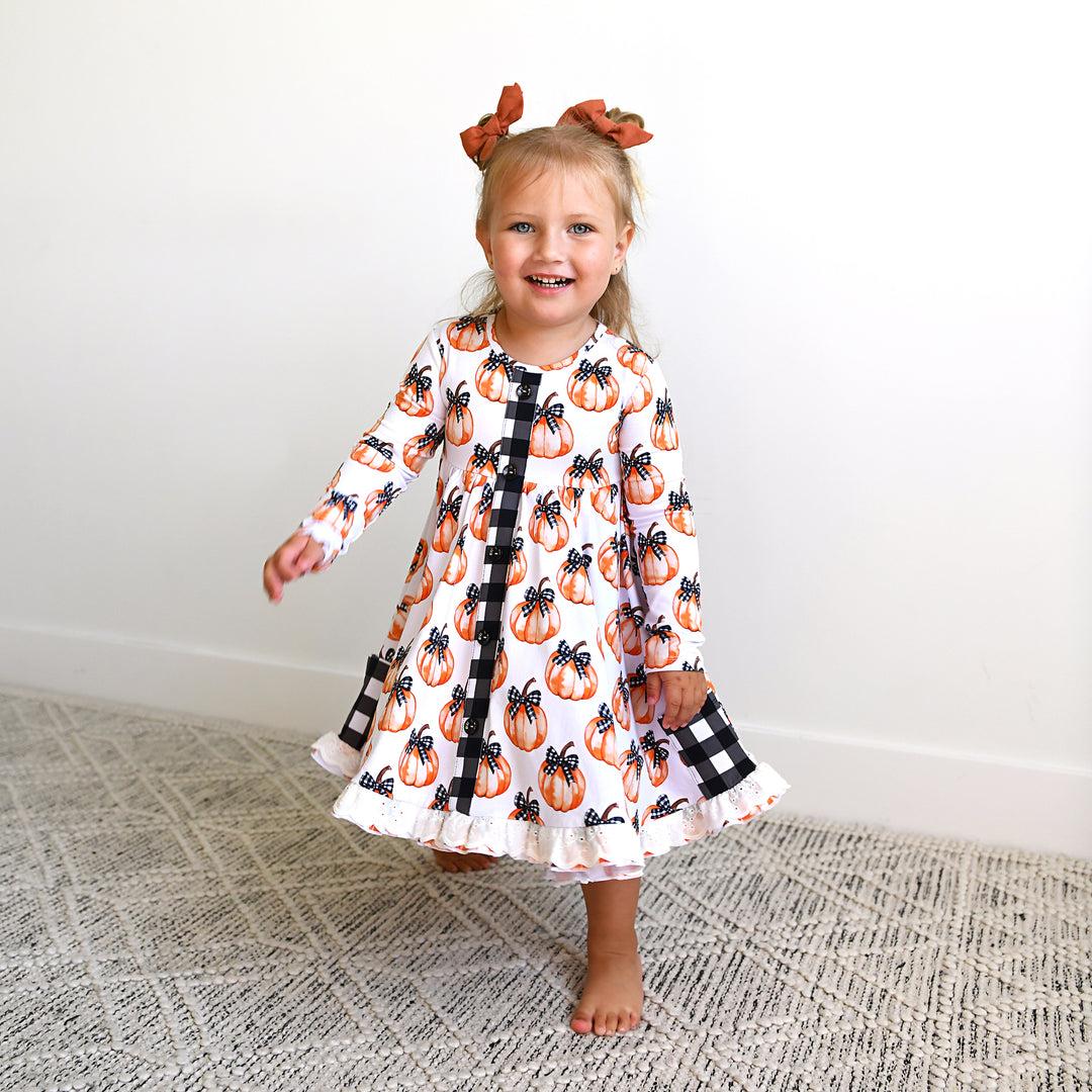 Lilith Pumpkin BUTTON DRESS - Gigi and Max