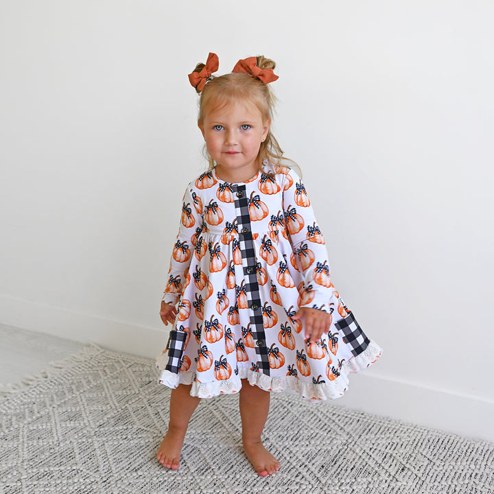 Lilith Pumpkin BUTTON DRESS - Gigi and Max
