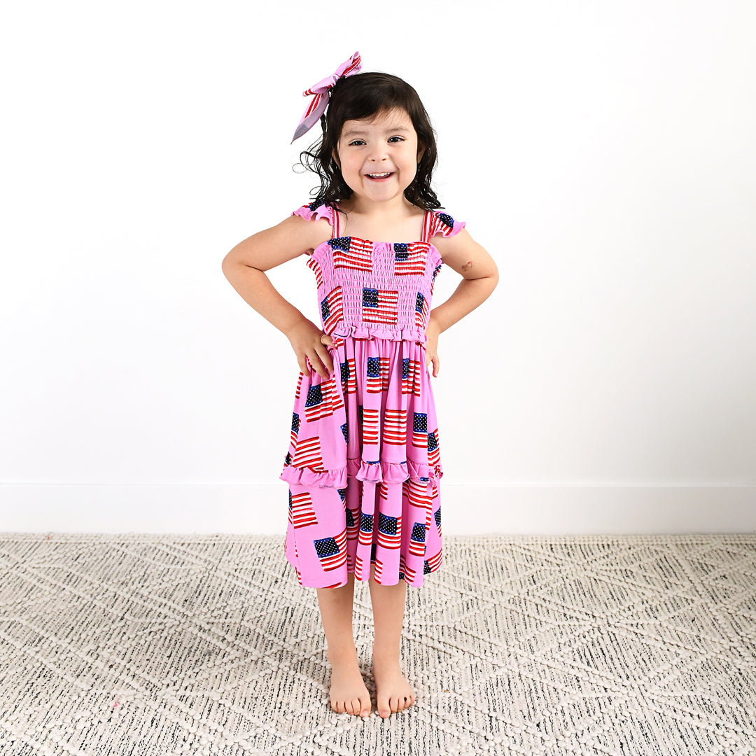 Betty Pink Flag SMOCKED DRESS - Gigi and Max