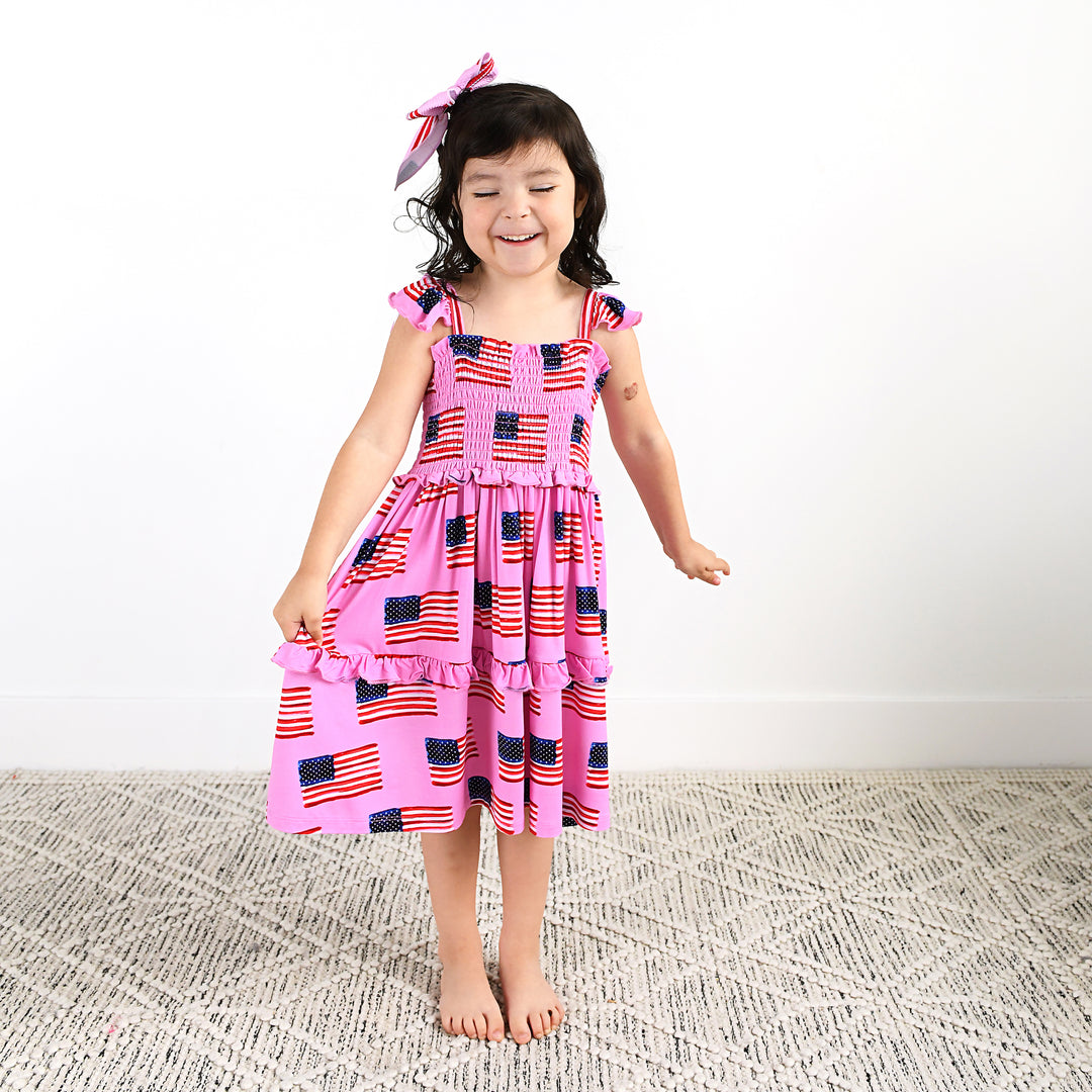 Betty Pink Flag SMOCKED DRESS - Gigi and Max