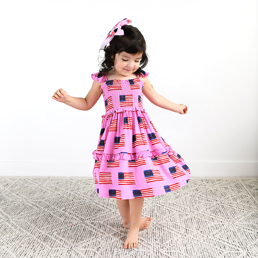 Betty Pink Flag SMOCKED DRESS - Gigi and Max