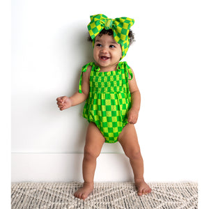 Brad Green Neon SMOCKED BUBBLE ROMPER - Gigi and Max