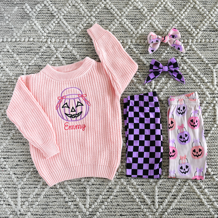 Halloween Custom Name Light Pink SWEATER