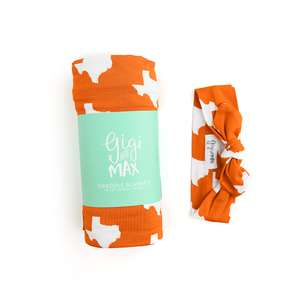 Texas Burnt Orange & White SWADDLE - Gigi and Max