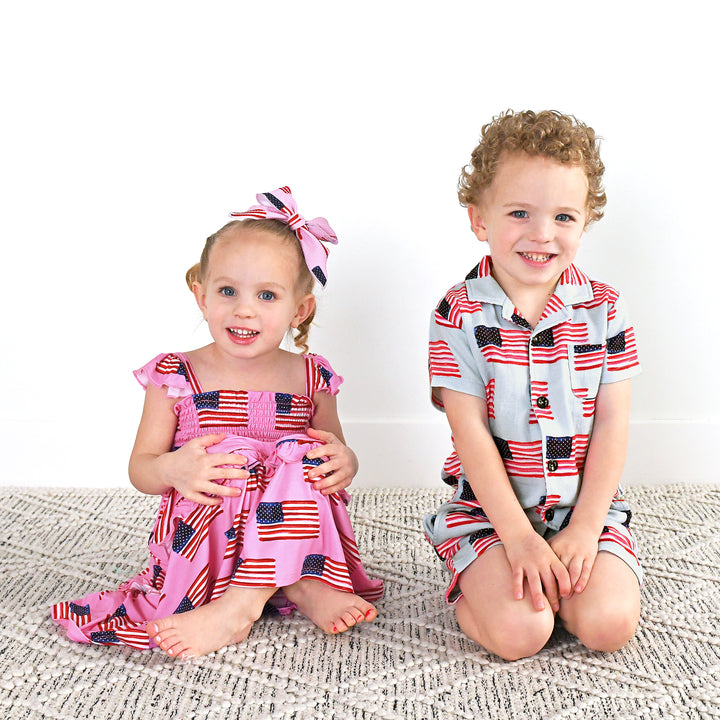 Betty Pink Flag SMOCKED DRESS - Gigi and Max