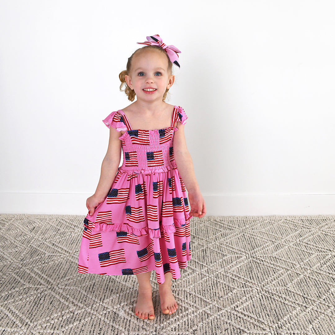 Betty Pink Flag SMOCKED DRESS - Gigi and Max