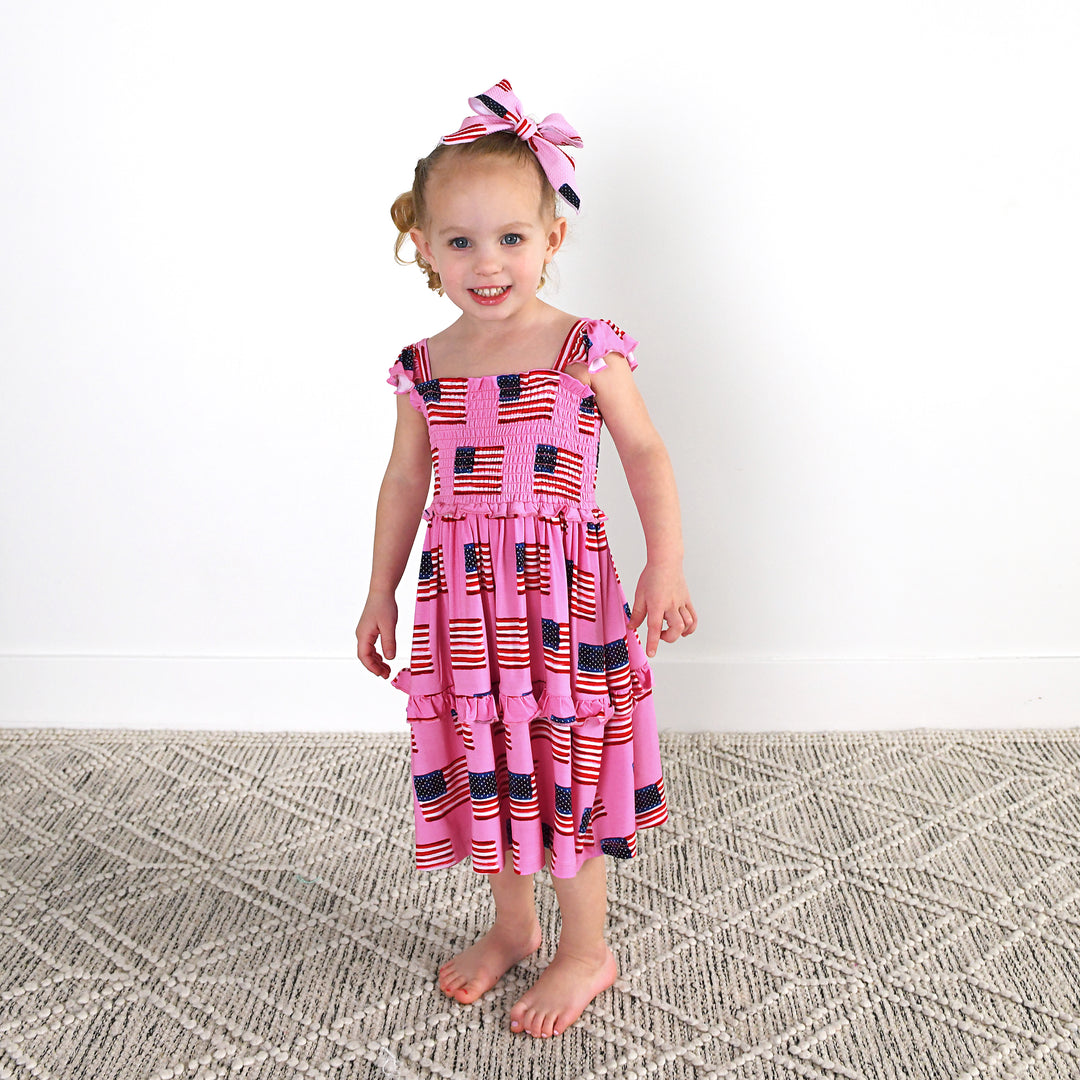 Betty Pink Flag SMOCKED DRESS - Gigi and Max