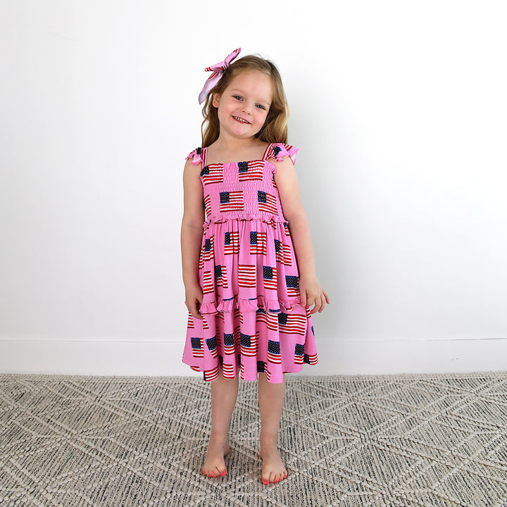 Betty Pink Flag SMOCKED DRESS - Gigi and Max
