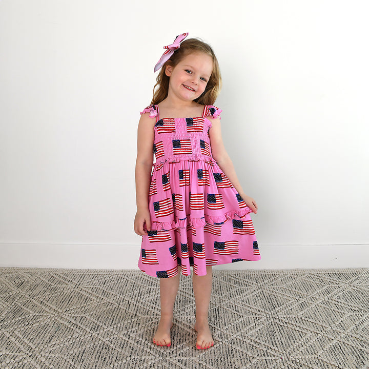 Betty Pink Flag SMOCKED DRESS - Gigi and Max