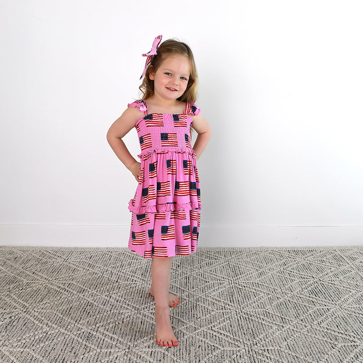 Betty Pink Flag SMOCKED DRESS - Gigi and Max