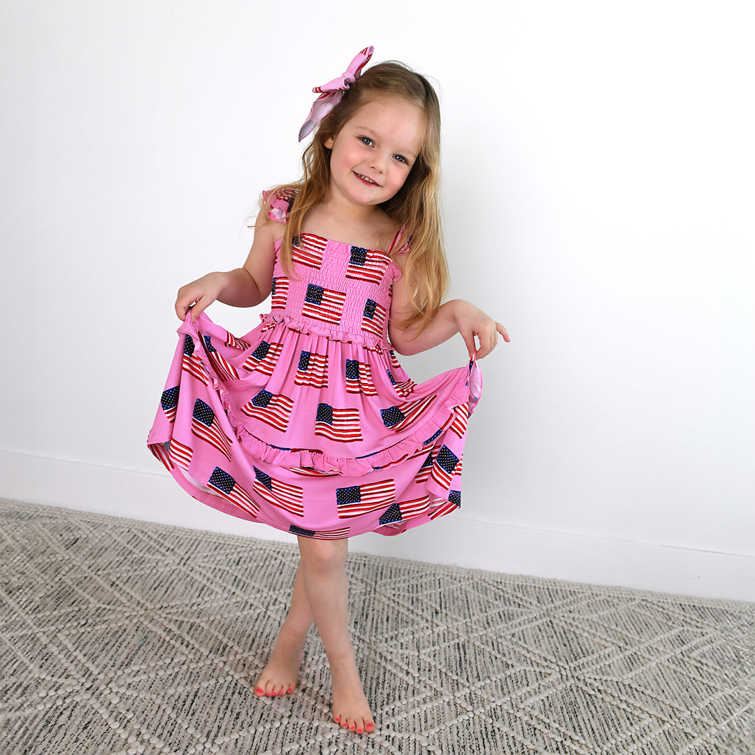 Betty Pink Flag SMOCKED DRESS - Gigi and Max