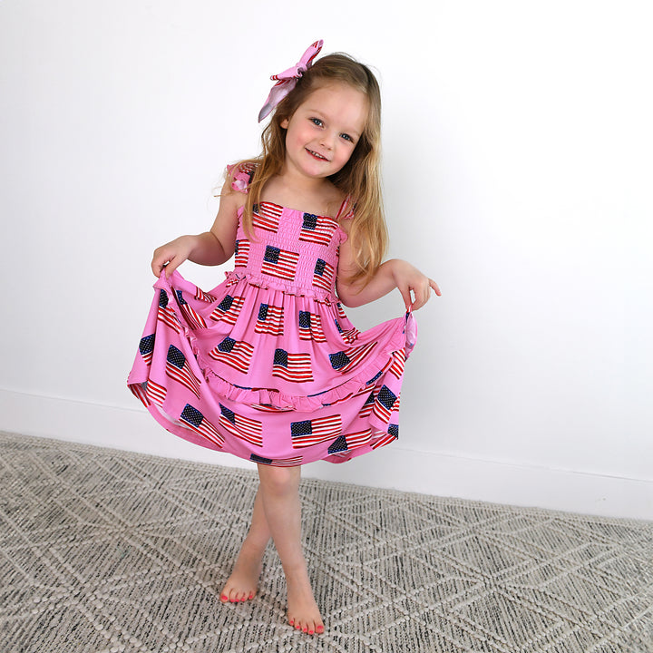 Betty Pink Flag SMOCKED DRESS - Gigi and Max