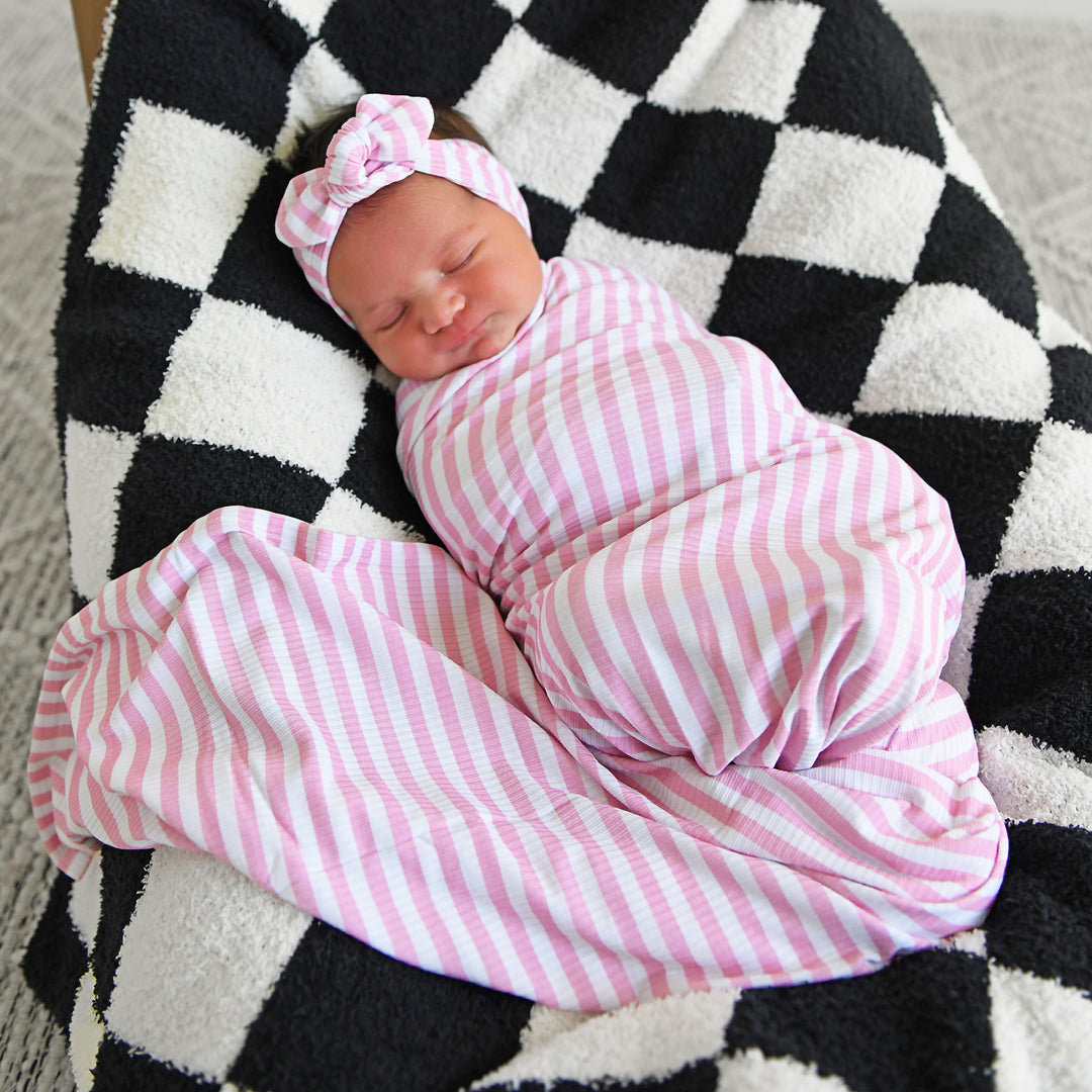 Lana Pink Ribbed SWADDLE - Gigi and Max
