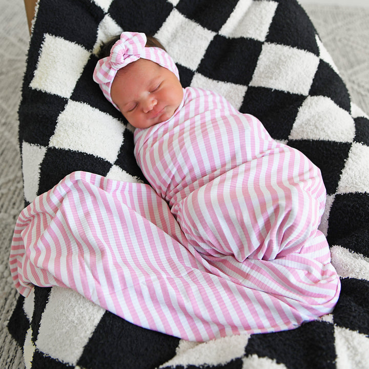 Lana Pink Ribbed SWADDLE - Gigi and Max