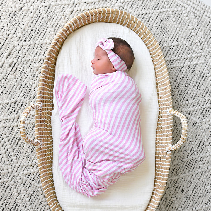 Lana Pink Ribbed SWADDLE - Gigi and Max