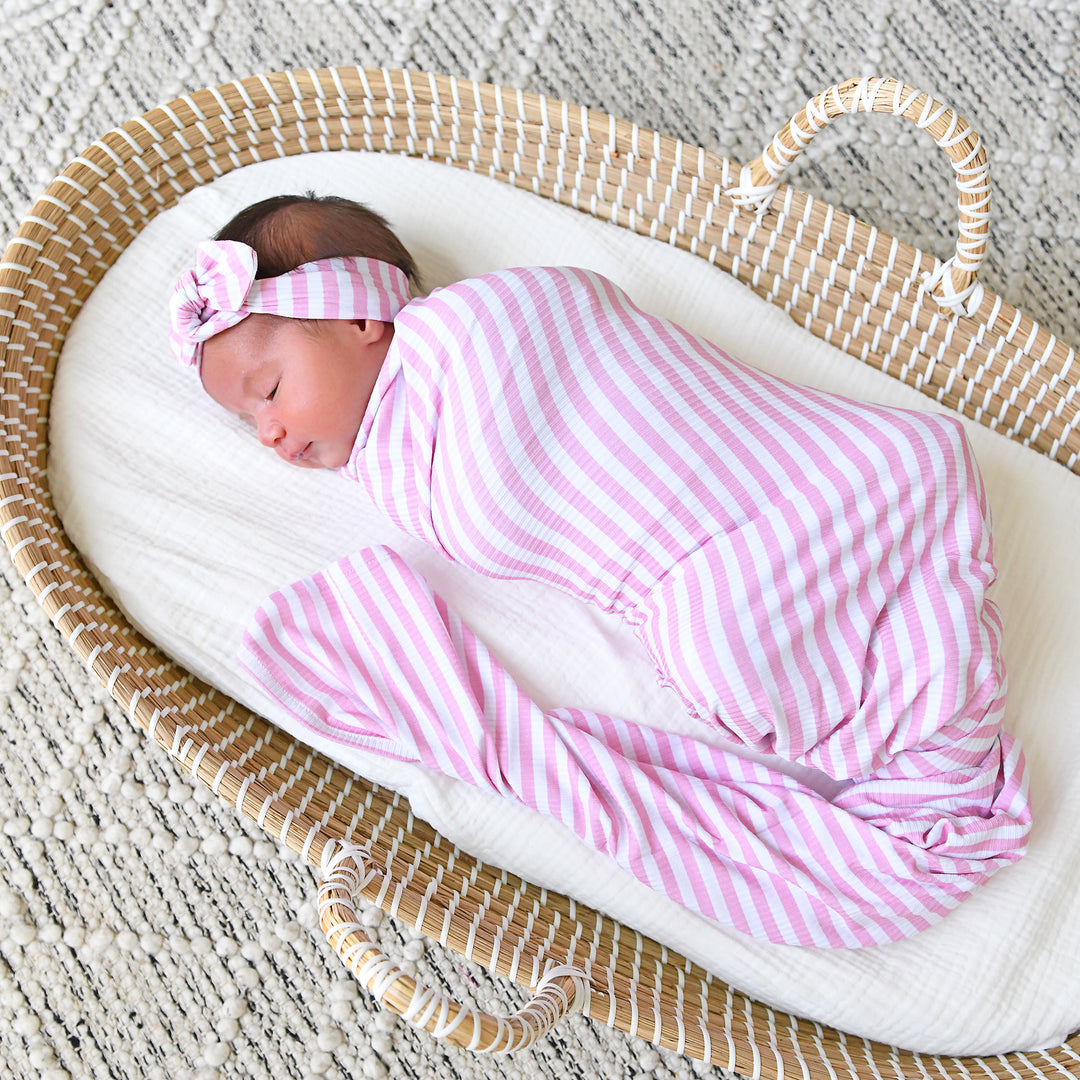 Lana Pink Ribbed SWADDLE - Gigi and Max