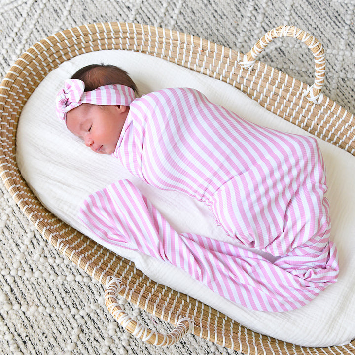 Lana Pink Ribbed SWADDLE - Gigi and Max