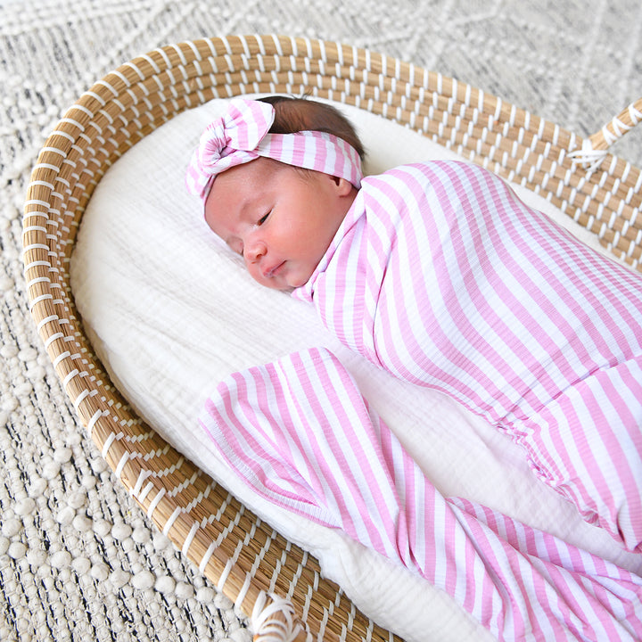 Lana Pink Ribbed SWADDLE - Gigi and Max