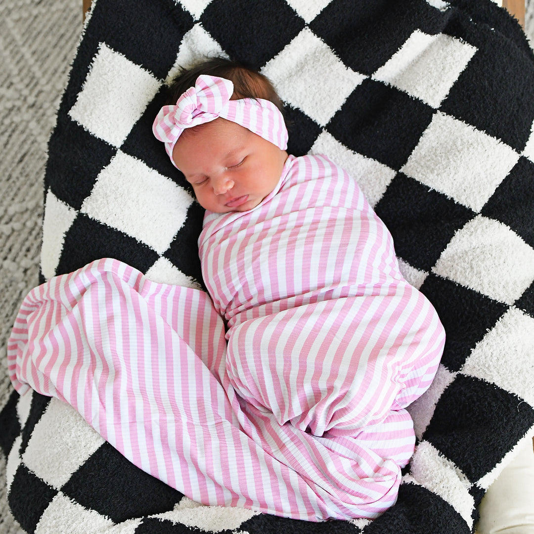 Lana Pink Ribbed SWADDLE - Gigi and Max