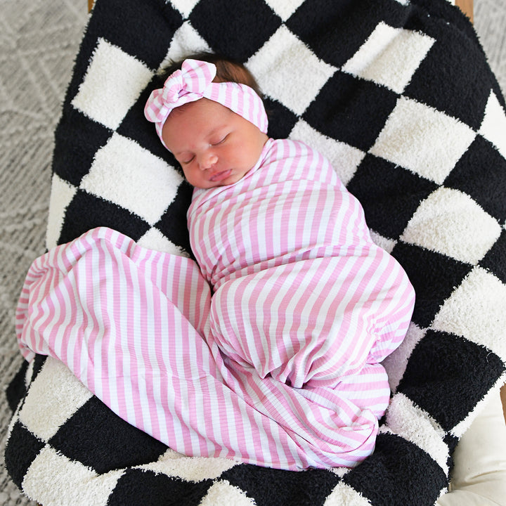 Lana Pink Ribbed SWADDLE - Gigi and Max