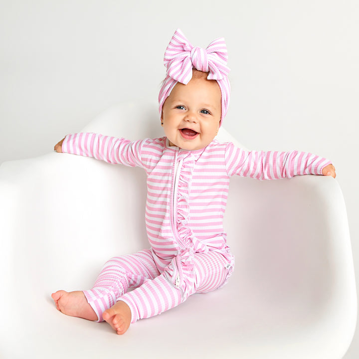 Lana Pink Ribbed RUFFLE ZIP